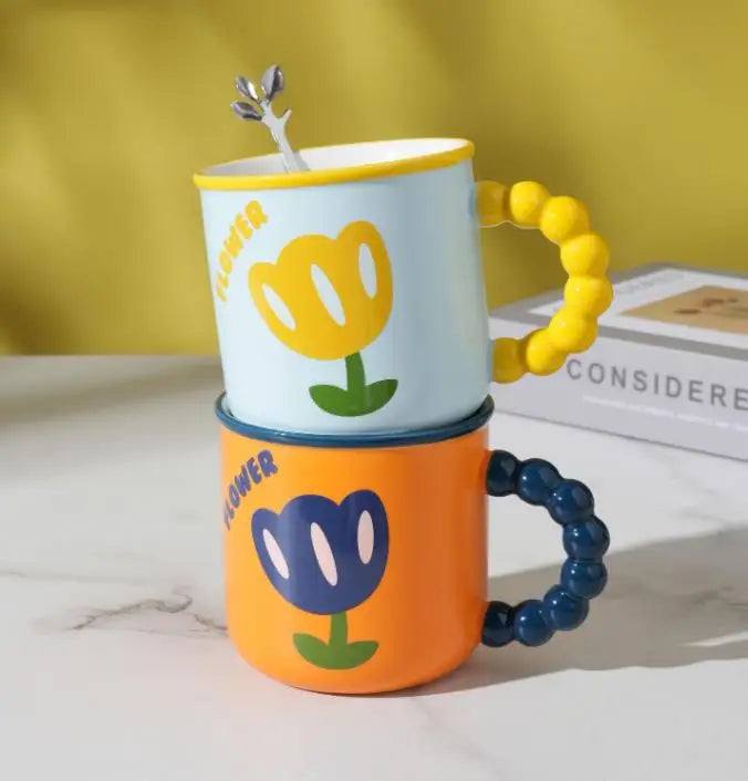 Fashion Custom Logo Cheap Price Milk Tea Mug Big Handle Ceramic Brief Coffee Cups Mugs in Office