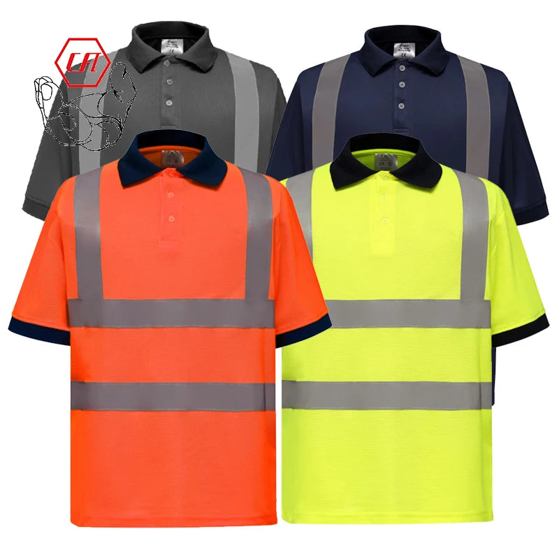 Hi Vis Class 2 Reflective Safety Construction Wear Lime Orange Short Long Sleeve High Visibility Polo T Shirt