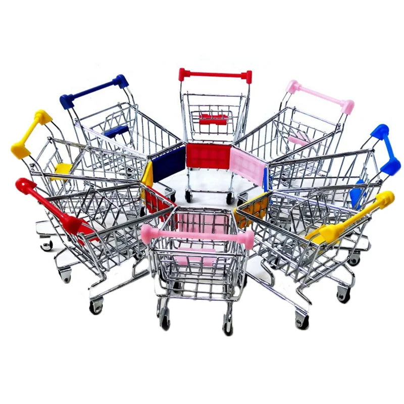 Factory Direct Selling Popular Metal Crafts Ornament Mini Trolley Mini Supermarket Shopping Cart Floor Stand Toy Creative Gift