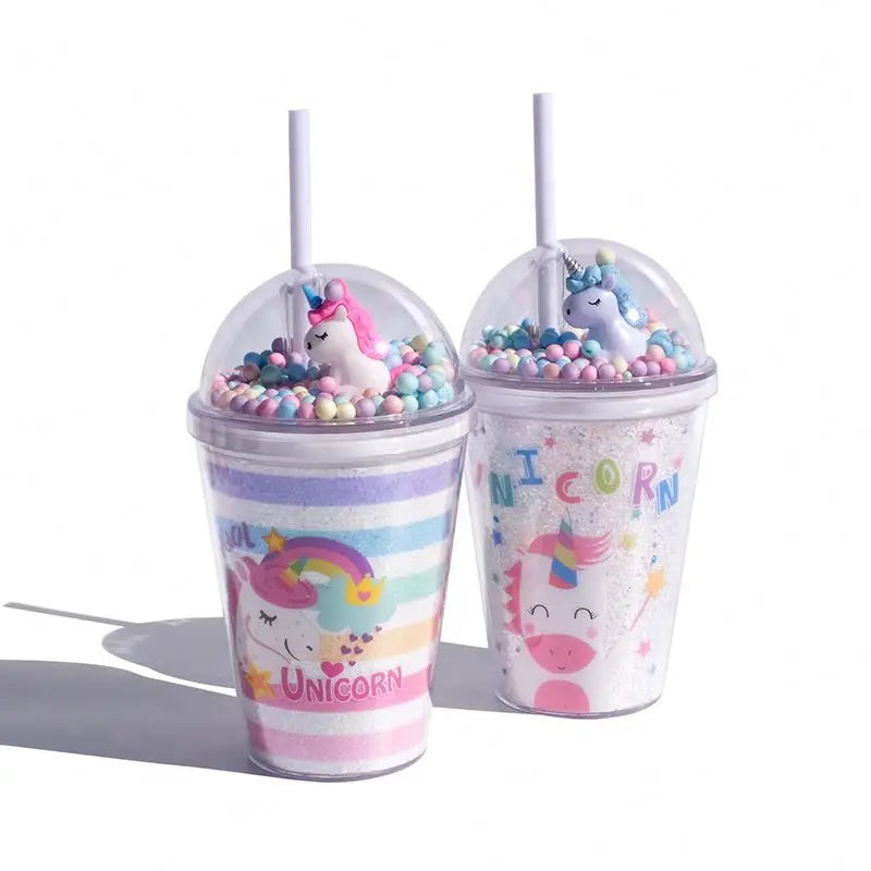 Zogifts Cheap Price Unicorn Double Wall Tumbler Motivational Water Plastic Bottle With Straw for Girls Kids for Home School