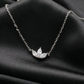 Three Stone Zircon Leaf-shaped Necklace 925 Sterling Silver Necklace for Engagement Wedding Party
