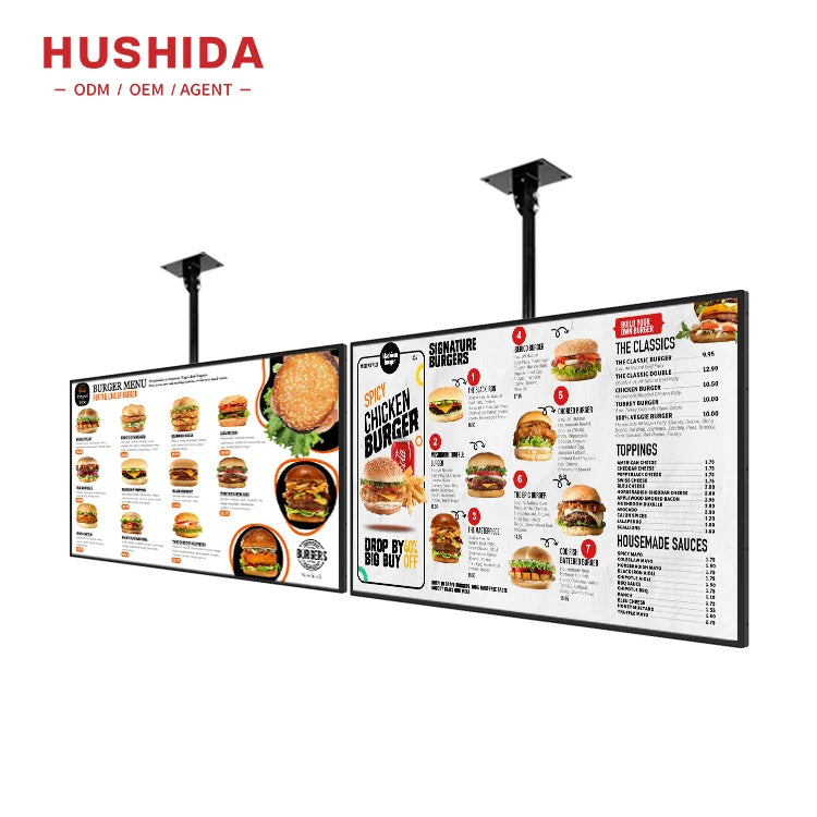 HUSHIDA 32 43 55 Inch Remote Control Restaurant Wall Lcd Display Menu Board Price Indoor Advertising Screen