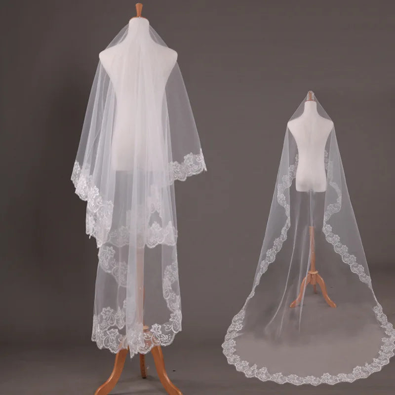 Factory Price Fashion Wholesale Simple White Lace Long Bridal Wedding Veil 1.5m 3m 5m Women Wedding Veil