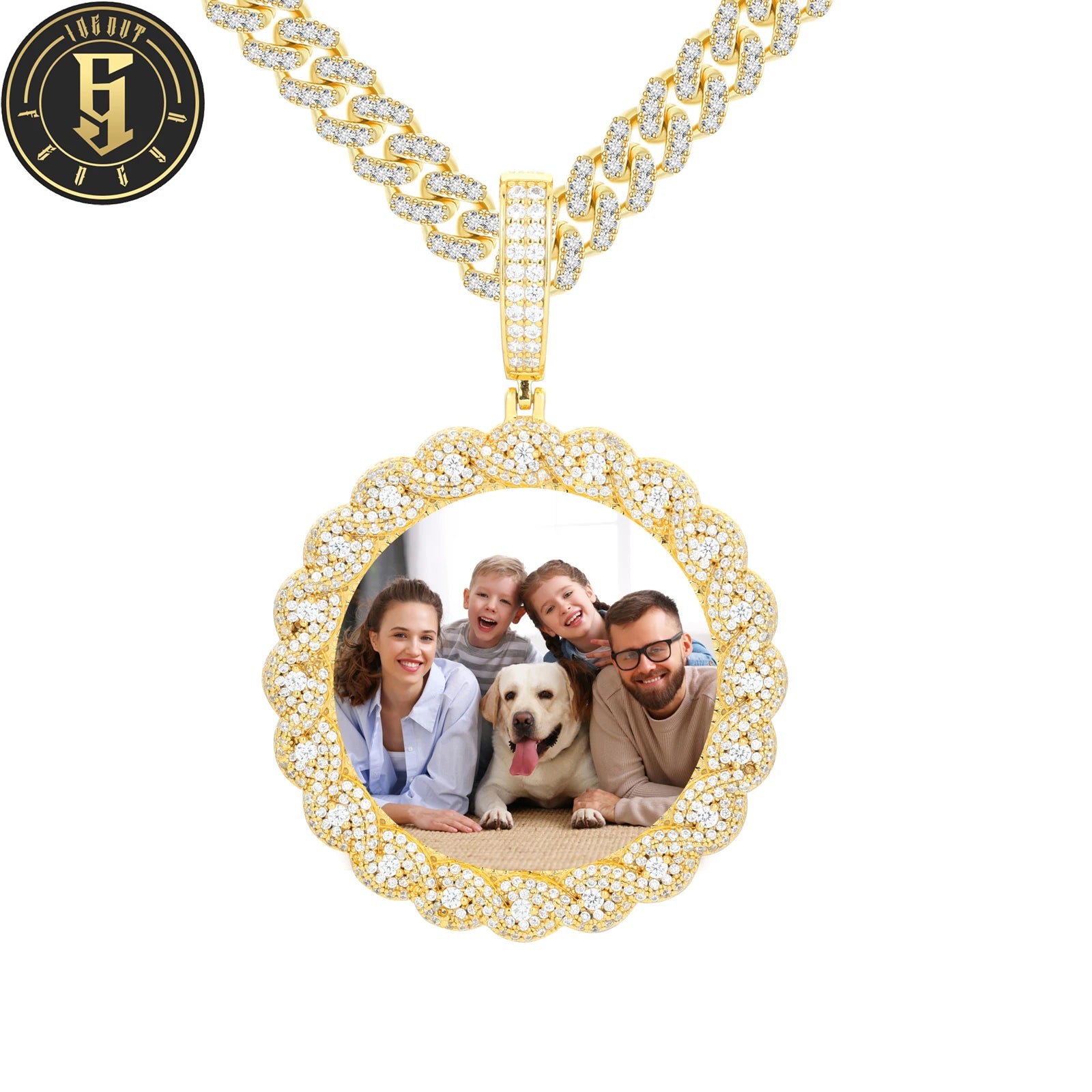 Wholesale Memory Jewelry Picture Necklace 49mm Brass Zircon Diamond Iced Out Custom Photo Pendant for Gifts