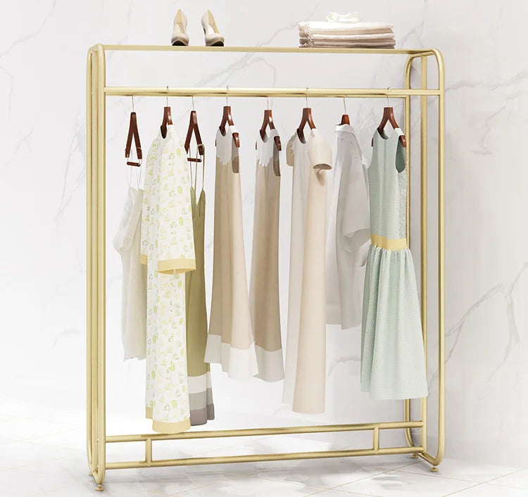 Double-Sided Foldable Customizable Color Iron Metal Garment Racks Clothes Display Stand Supermarket Shelves for Clothing Shops