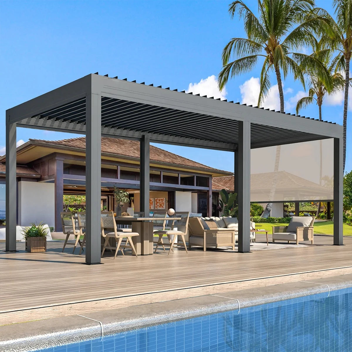 Supplier Retractable Roof Sun Yard Factory Canopy Electric Metal Gazebo Bioclimatic Bioclimate Louvered Aluminum Pergola 4x6