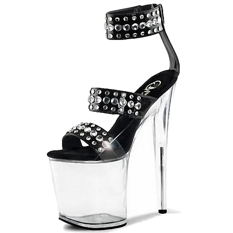 Black Transparent Platform Thin Heel 8-inch Pole Dance High Heels Transvestite Fun Leak Toe Large Fashion Sandals