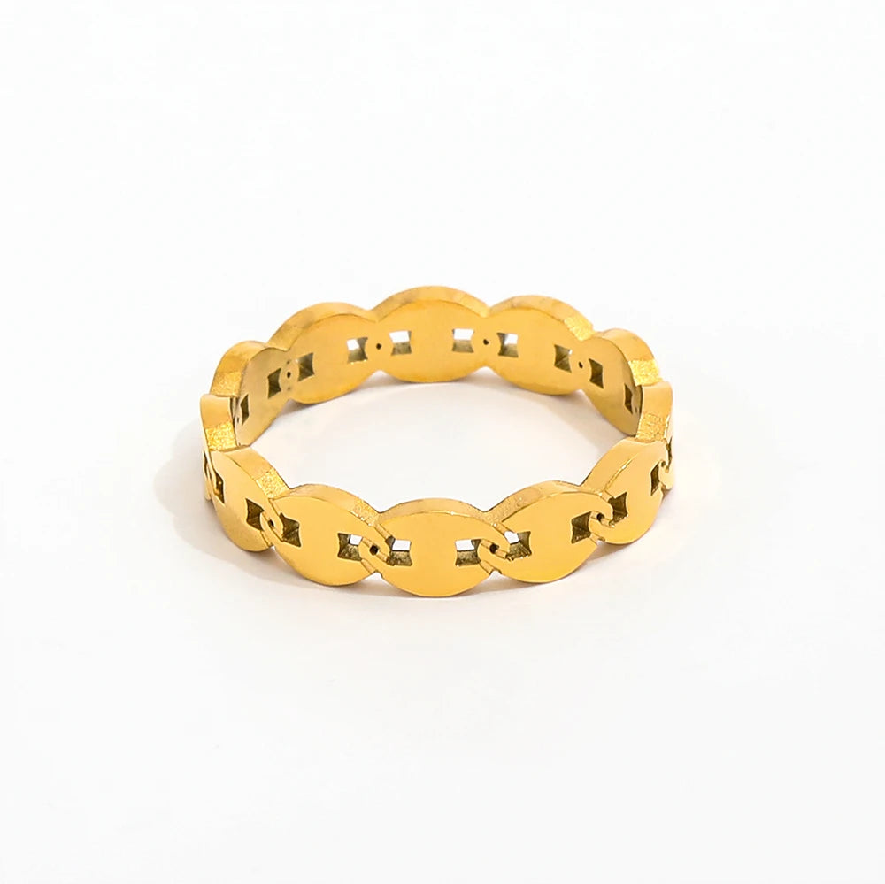 High End Tarnish-Free & Waterproof PVD Gold Plated Link Chain Stainless Steel Rings 18K Trendy Women's Party Gift Rings