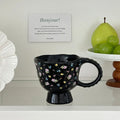Korean Creative Hand-painted Flower Bow Ceramic Mug and Saucer INS Cute Light Luxury High-end Coffee Cup