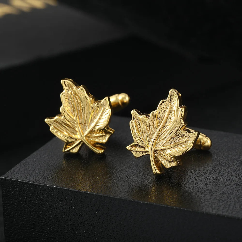 Vintage Minimalist Maple Leaf Metal Cufflinks for Men Business Shirt Accessories Sleeve Studs Button (MD027)