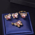 Certified Micro Inlaid Zircon Three-Piece Set Brand New Temperament Female Freshwater Pearl Set Necklace Earring Ring Hot Sale