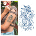 BXTAT Semi-Permanent Blue Geisha Girl Dragon Horned Beast Monster Kong Mandala Tattoos Temporary Japanese Inspired Blueprints