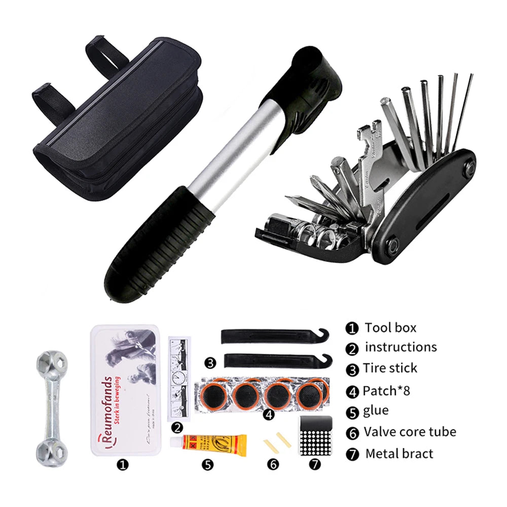 Superbsail Bicycle Tool Bag Multi-function Folding Tire Repair Kits Multifunctional Kit Set With Pouch Pump for Bike Bicycle