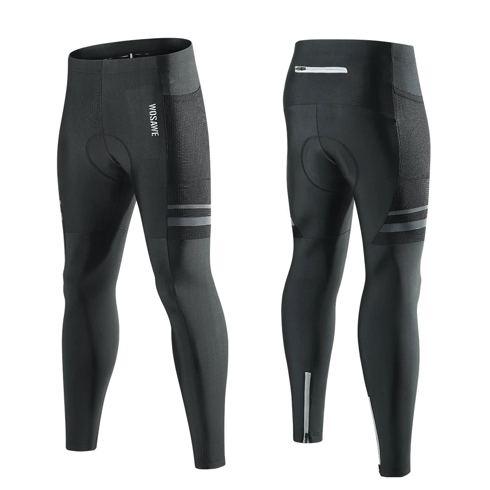 WOSAWE Men's Cycling Pants 3D Padded Road Bike Reflective Tights Breathable Long Leggings Ciclismo MTB Trousers Black Men