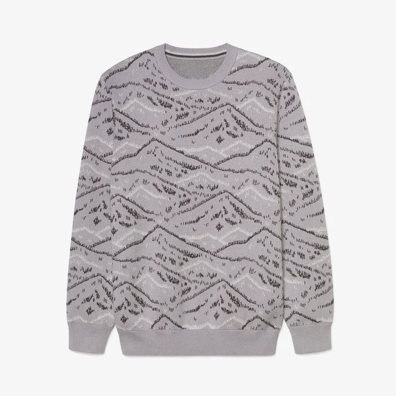Ottoknit Factory's 100% Cotton 7gg Fully Knitted Hillcrest Jacquard Pattern Winter Warm Thick Crewneck Pullover Sweater