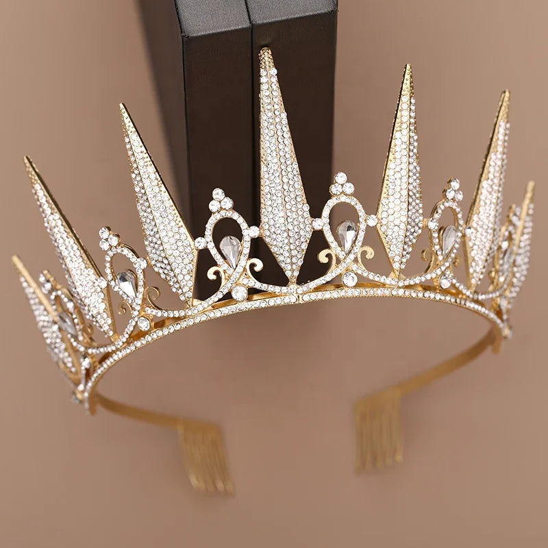 Wholesale European and American Full Diamond Semicircle Crown with Hair Comb Golden Crystal  Hair Accessories for Wedding