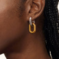 New Arrival Fashion 18K Gold Silver Design Stainless Steel Two Tone Chain Hoop Earring Retro Knocker Earrings