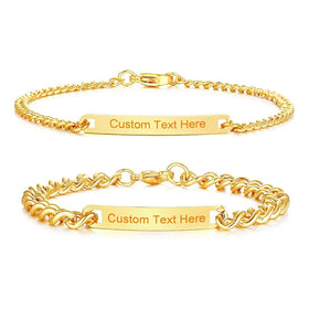 Customized Logo Engraving Name Couple Stainless Steel Cuban Bracelet Women Men Fashion Jewelry Bracelet