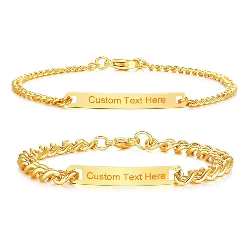 Customized Logo Engraving Name Couple Stainless Steel Cuban Bracelet Women Men Fashion Jewelry Bracelet