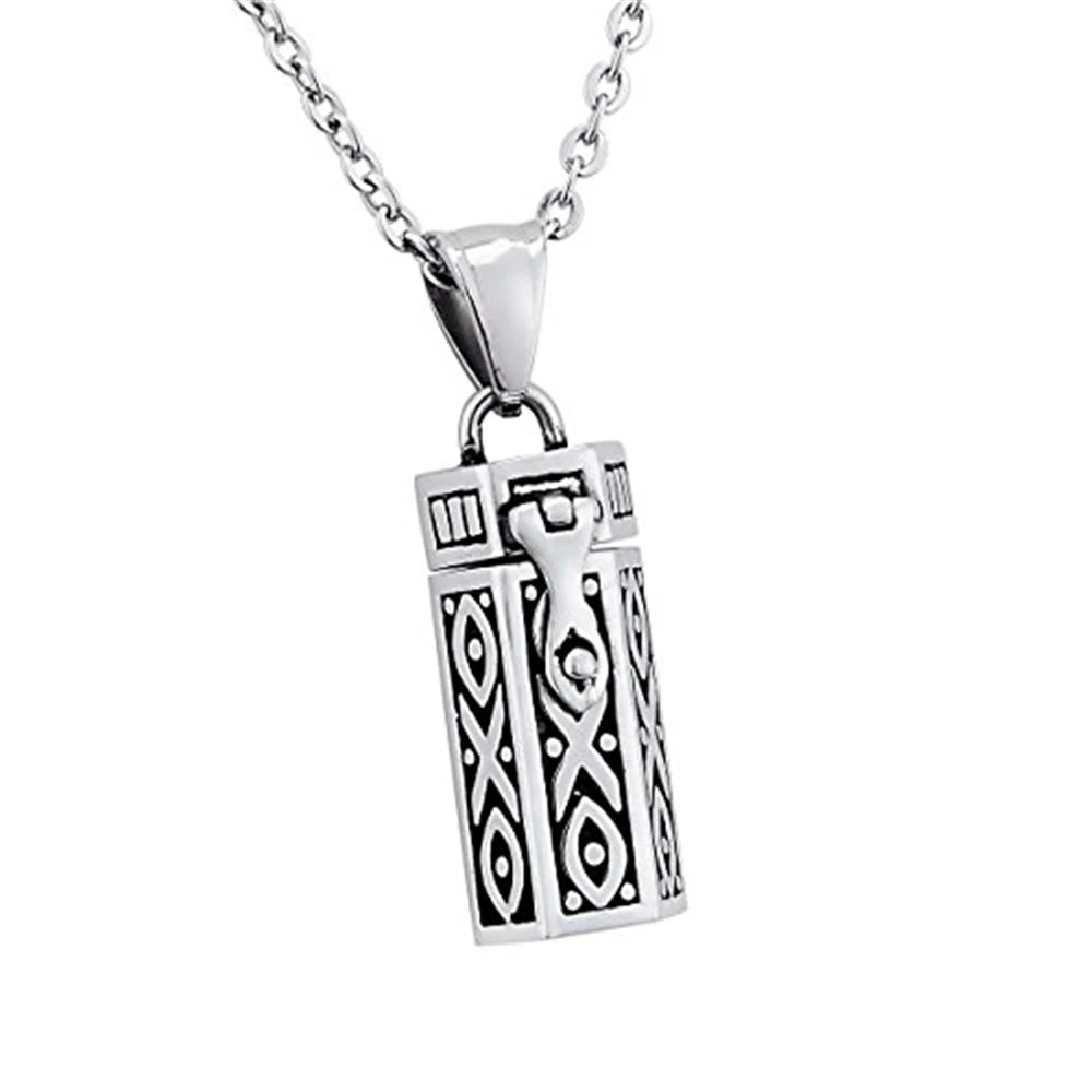Vintage Hexahedral Stainless Steel Silver Plated Cremation Urn Necklace Pendant Ash Keepsake Memory Funeral Ashes Holder Jewelry