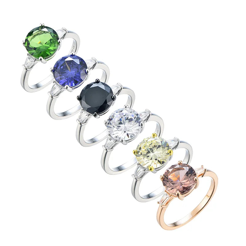 925 Sterling Silver Micro Prong Ring CZ Oval Heart Gemstone White Gold Classic for Wedding Party Women's Gift Emerald Rings