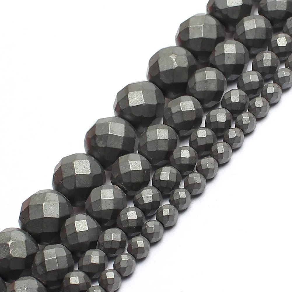 2/3/4/6/8/10MM Matte Black Hematite Round Beads Dull Polish Faceted Stone Beads for Jewelry Making
