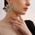 Luxury Shiny Crystal Rhinestone Multi-layer Necklace for Women Exaggerated Flower Stud Earring Fashion Bride Wed Jewelry Set