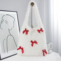 Korean Style Winter Tote Bag for Women Girls Warm Soft Fuzzy Red Bows Pattern Lightweight Crochet Knitted Plush Hobo Open Autumn