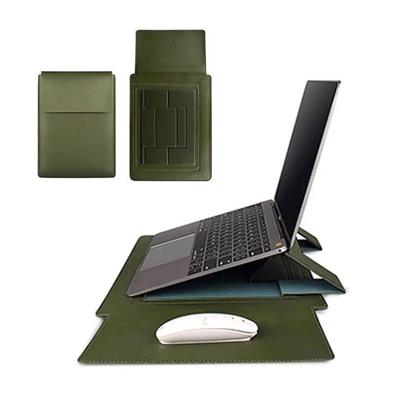 Hot-Selling 13 14 15 Inch Notebook Computer Stand Bag Stylish Multi-Functional PU Leather Laptop Sleeve