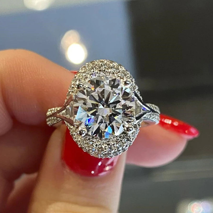 CAOSHI Factory Manufacturer Simple Style Dazzling Big Oval Shaped Silver Plated Rings for Zircon Engagement Band Rings for Women