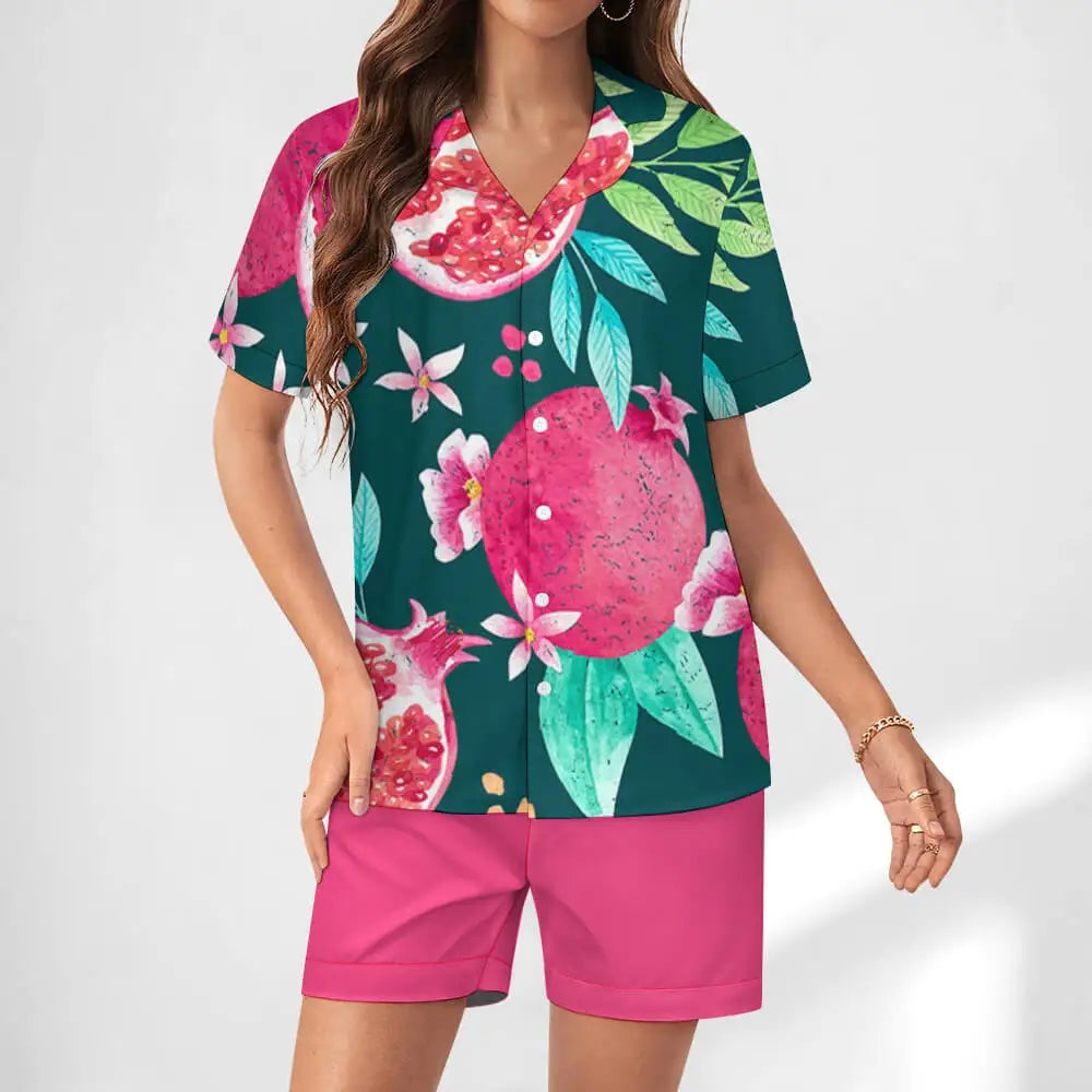 Drop Shipping Satin Pajama Set for Women Short Sleeve Short Pants Ladies Silk Pajama Set