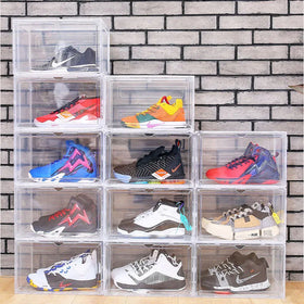 Hot Selling White Black New Basketball Large Thick Plastic Shoe Box Transparent Shoe Box with Magnetic Closure
