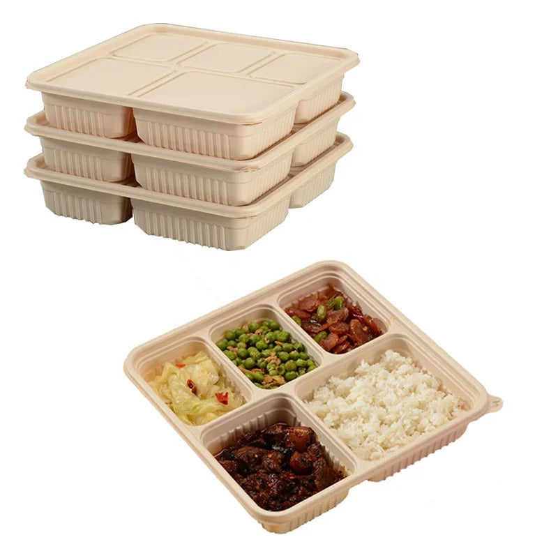 Large Size 48 oz 5 Compartments Microwaveable Corn Starch PP Disposable Takeout Box Degradable Take Away Food Containers