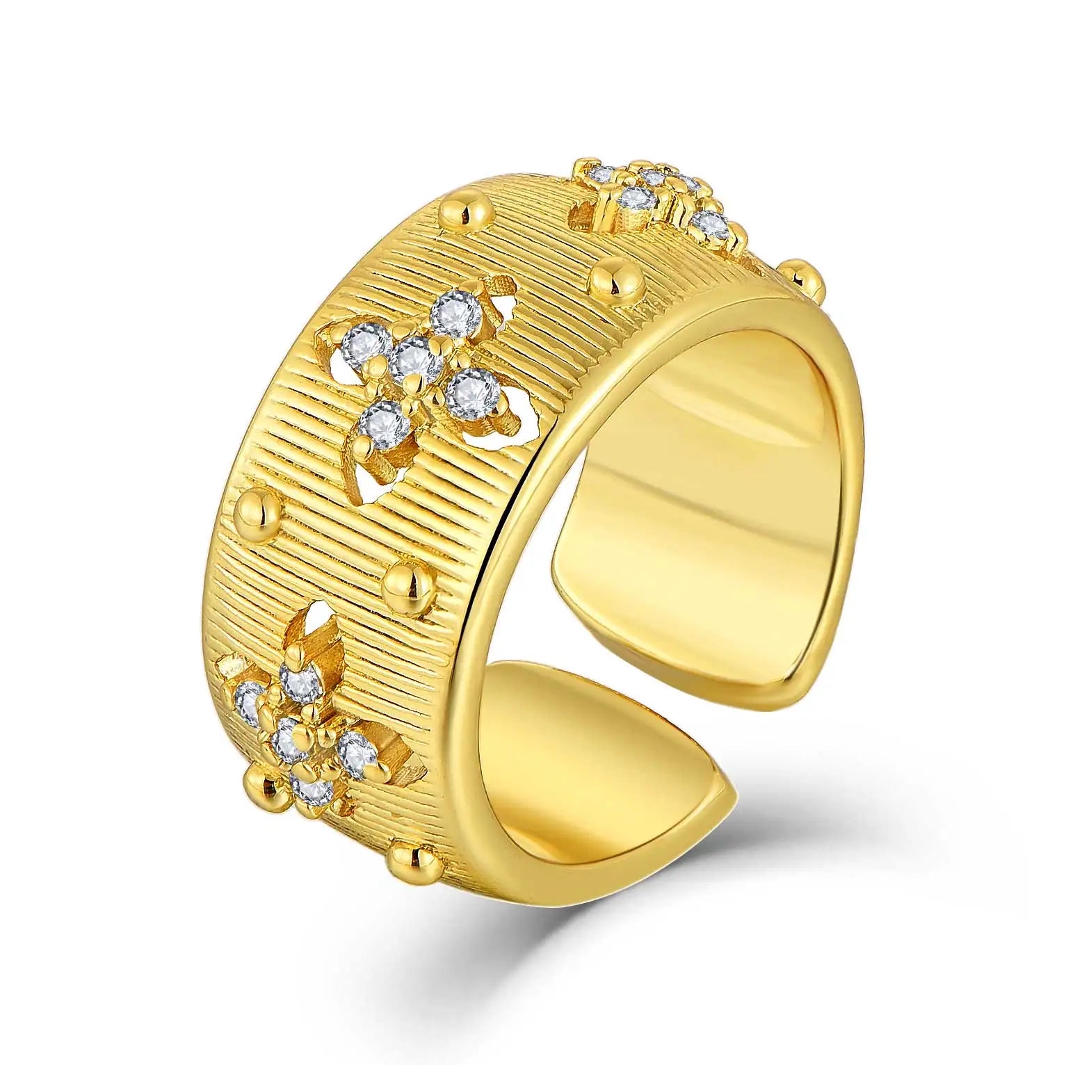 QX Minimalist 18K Gold Plated Luxury Fashion Fine Jewelry 925 Silver Zircon Open Ring for Women Valentine's Mother's Day Gift