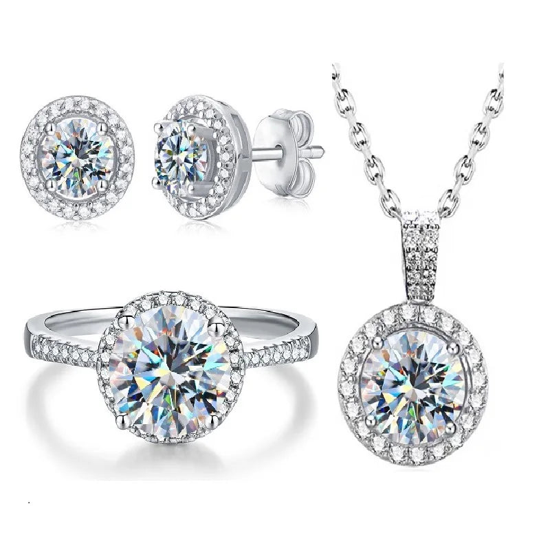 Gra  1ct 6.5mm Moissanite Diamond Earring Ring Necklace 925 Sterling Silver Platinum Plated Women Engagement Fine Jewelry Set