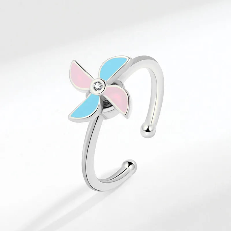 Hot Sale Adjustable Open Rotatable Cubic Zirconia Drip Colored Windmill Spinner Fidget Anxiety Ringfor Women Gift