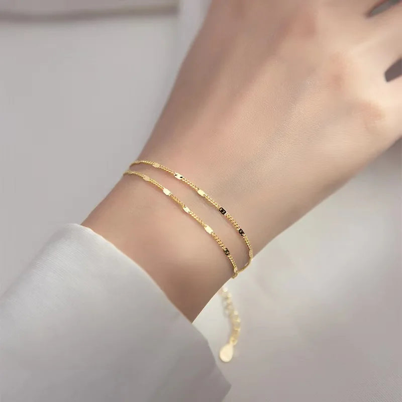 Nabest Women Stainless Steel Minimalist Bracelets 18k Gold Plated Waterproof Double Layers Fashion Jewelry Bracelet