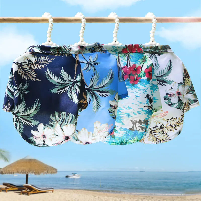Hawaiian Coconut Pineapple Beach Short Sleeve Breathable Summer Sweatshirts Soft Cool Dog Pet Floral Polo Shirt Clothes T-Shirts
