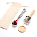 Eco-friendly Stainless Steel Tea Infuser with Wood Handle & Clip Scoop Set Pack with Environmental Gunny Bundle Bag
