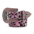 Stylish Punk Fashion Bling Skull Western Studded Leather Belt with Rhinestone Black 110-135cm Length 33mm Width for Women Men