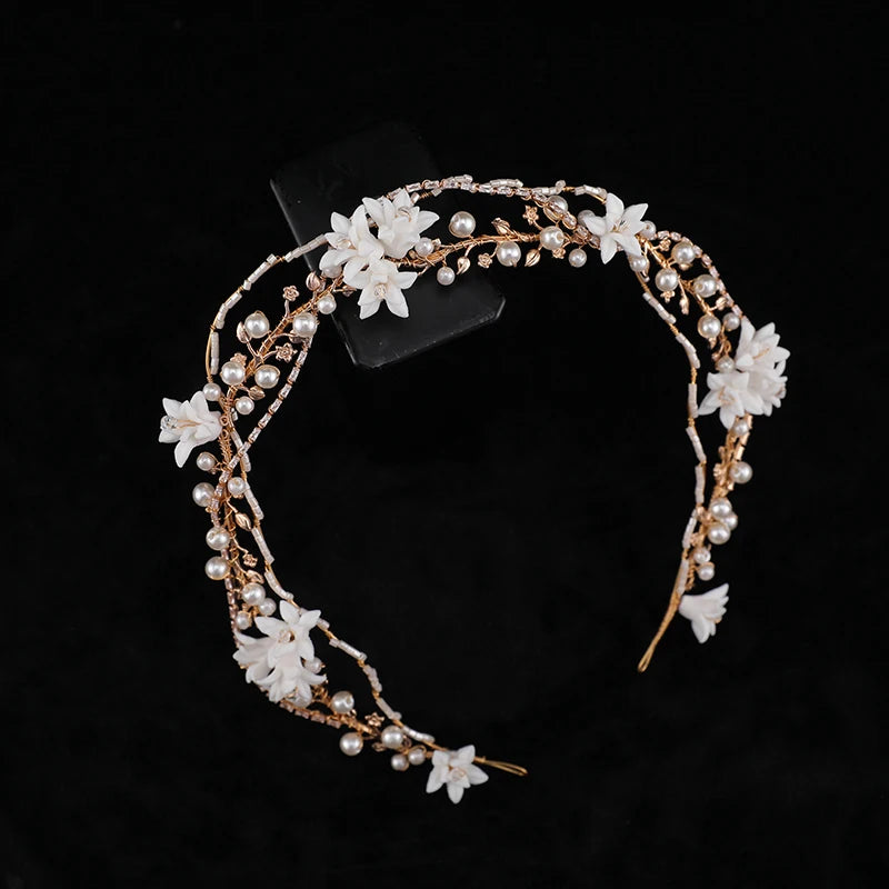 Ceramics Flower Bridal Headpieces Vintage Wedding Headpiece Handmade Women Crown Headpieces