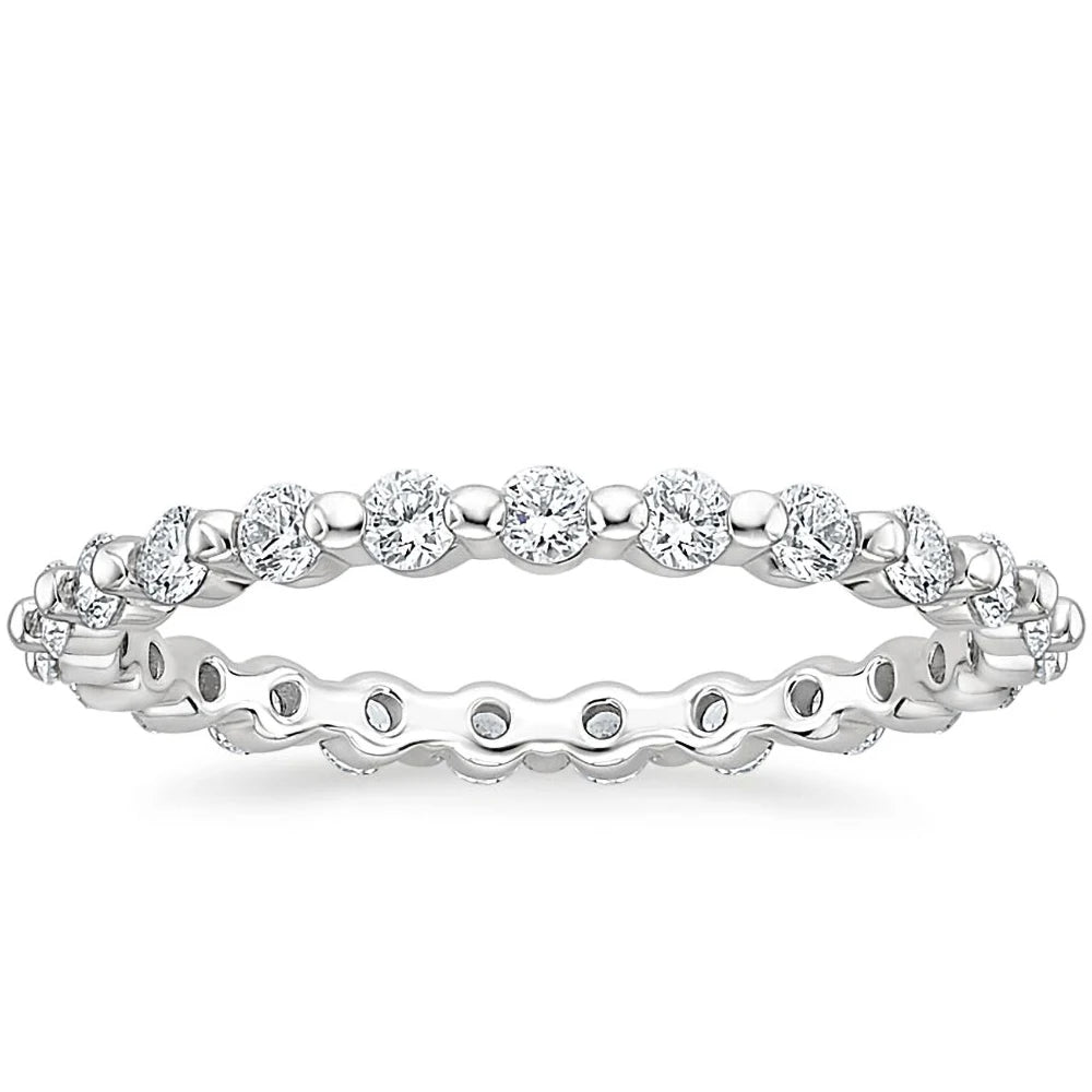 OAHLAN 2mm Round Zircon Full Eternity Stackable 925 Sterling Silver Ring for Women's Wedding Anniversary Party Engagement