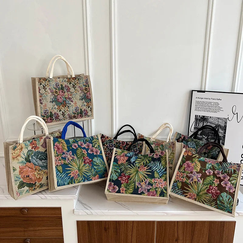 New Fashion Women's Bag Handheld Large Tote Bag Embroidered Embroidery Shopping Bag