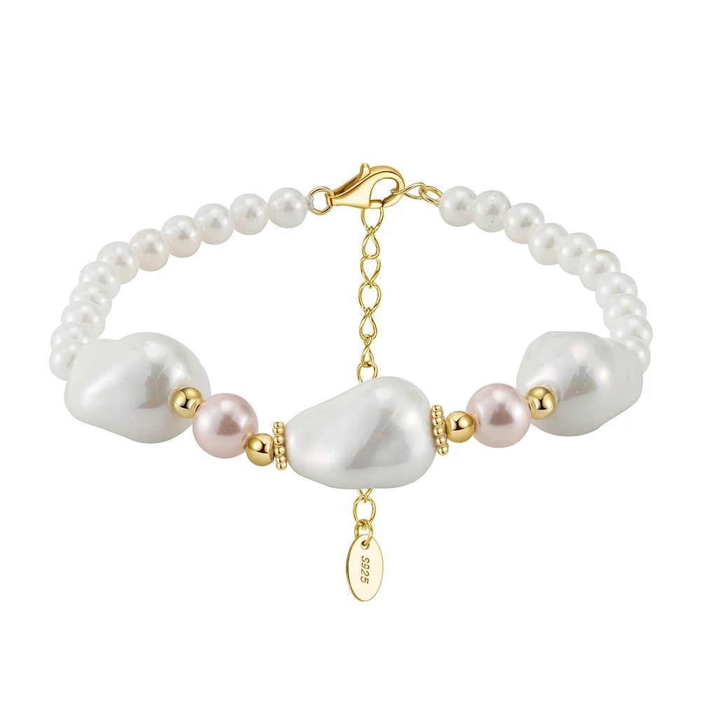 RINNTIN PSB02 Shell Pearl Bracelet 925 Sterling Silver Adjustable Women Bracelet Jewelry