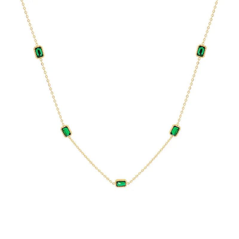 Joolim Jewelry 18K Gold Plated Emerald Zirconia Necklace Trendy Wholesale Necklaces Stainless Steel