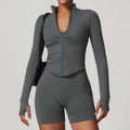 Wholesale Sportswear Quick Drying Workout Clothing Yoga Outfit Workout Jacket Gym Fitness Long Sleeve Sport Jacket With Zipper