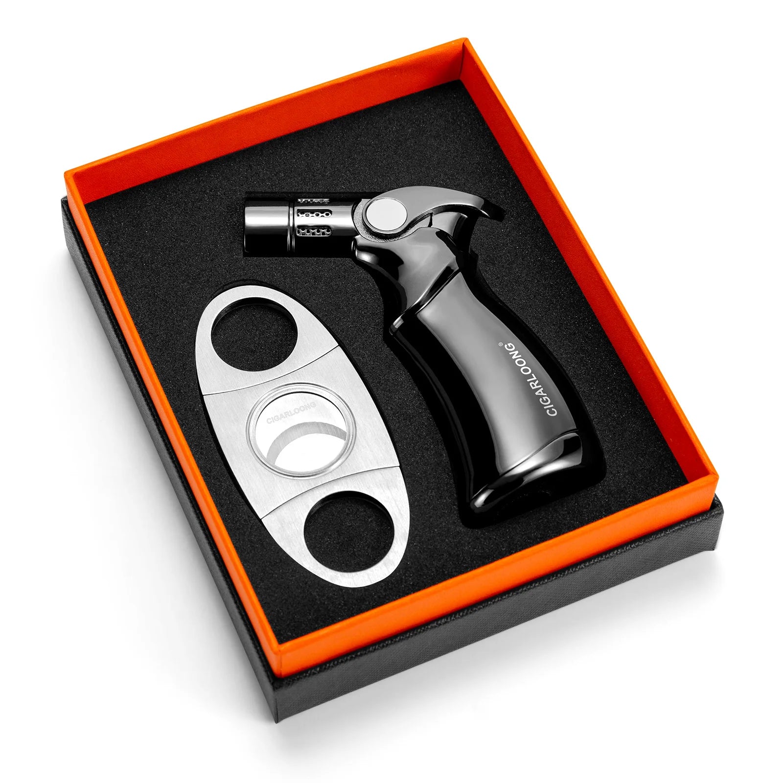 CIGARLOONG Simple Wind Powerful Flame Lighter Portable Stainless Steel Sharp Cigar Cutter  2pcs Cigar Accessories Set