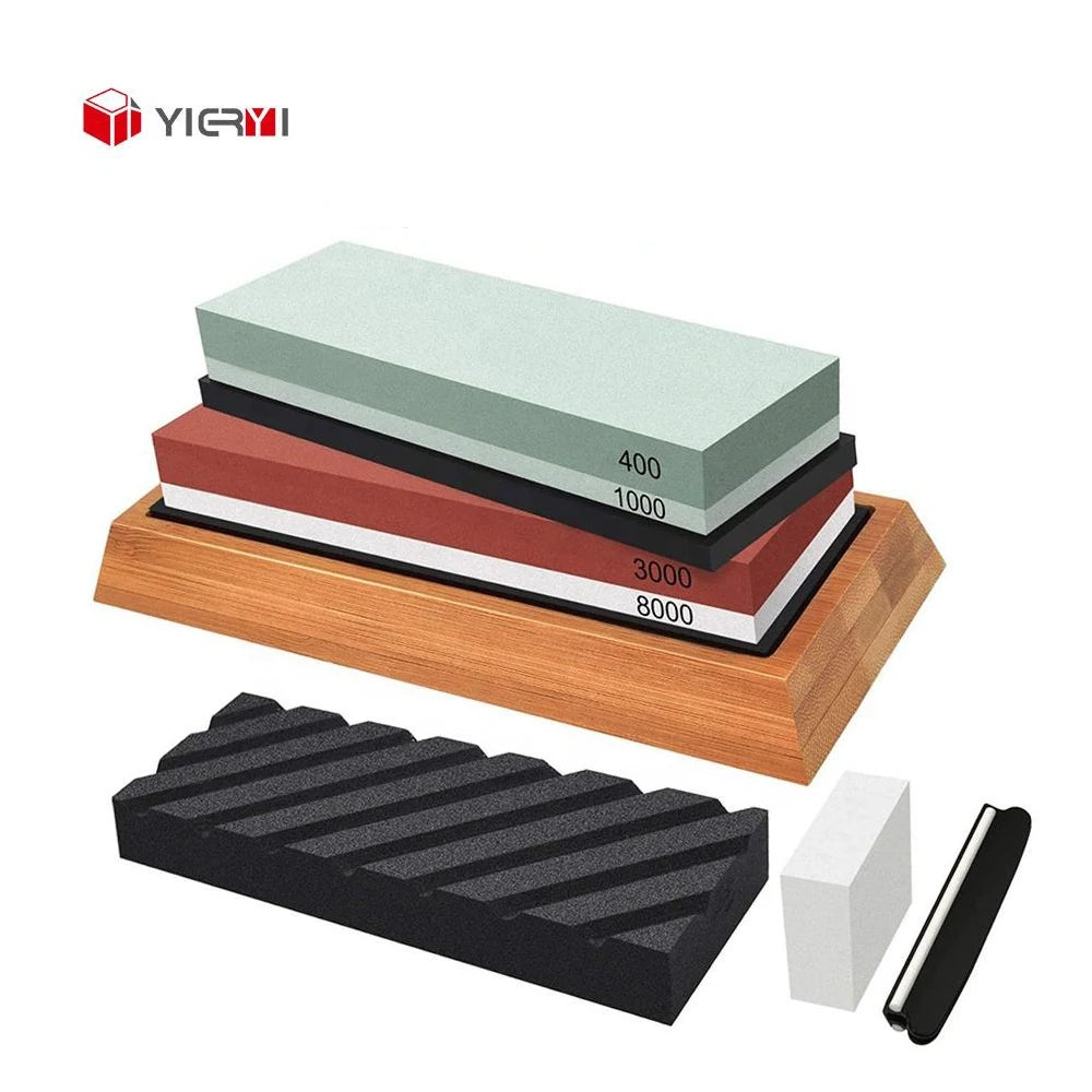 Wholesale 3000/8000 400/1000 Grit Knife Sharpening Stone Whetstones Set Includes Angle Guide Bamboo Base and Flattening Stone