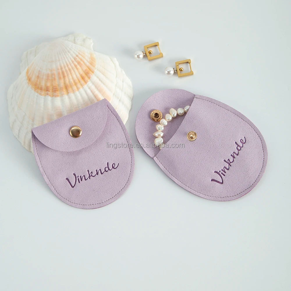Personalized Light Purple Mini Faux Suede Microfiber Pouch Cute Button Pouch Bag for Jewellery Gift Storage