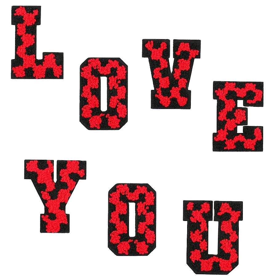 New Design  Popular Iron on  6cm Red Black   Chenille   Embroidered Tartan Plaid Letter Patches